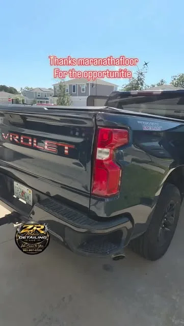 Freshly detailed black pickup truck
